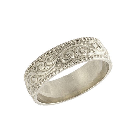 Art Nouveau Millgrain Wedding Ring White Gold