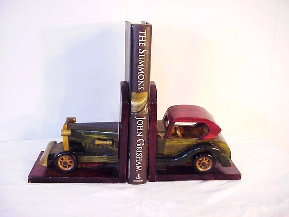 Vintage Car Bookends Handmade Wood Roadster Office Man