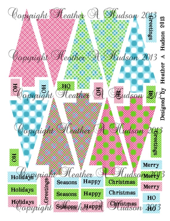 Non Traditional Christmas Tree  tags  Digital Collage sheet Printable