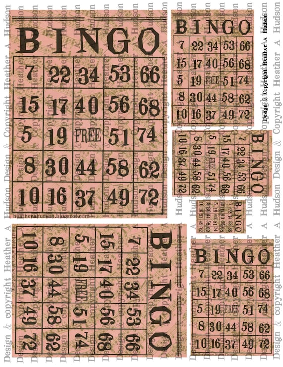 Vintage Pink Bingo cards Music Digital Collage sheet Printable