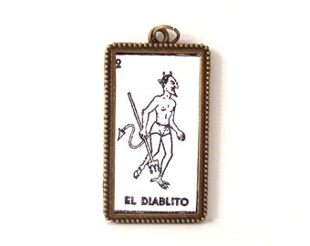 Devil Necklace El Diablito Rubber Stamped Leather Metal Bezel