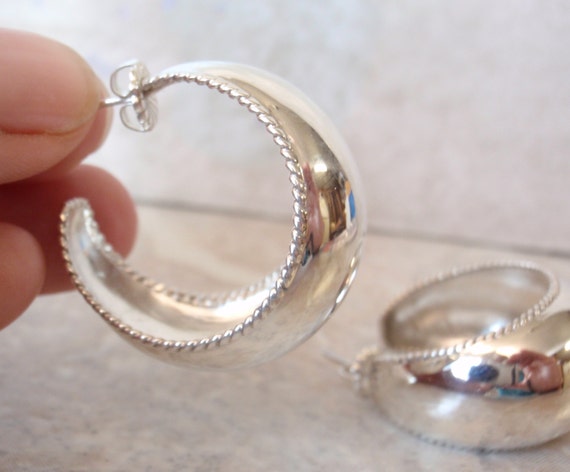 Sterling Silver Hoop Earrings Post Thick Hoops Vintage Estate