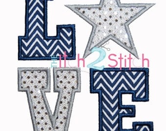 Star Love Applique Design Sizes 5x7 and 6x10 For Machine Embroidery INSTANT DOWNLOAD now available
