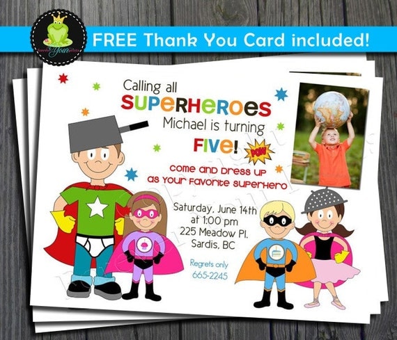 Superhero Birthday Invitation - FREE Thank You Card Included Il_570xn