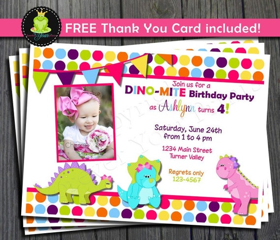 Dinosaur Birthday Invitation - FREE Thank You Card included Il_570xn