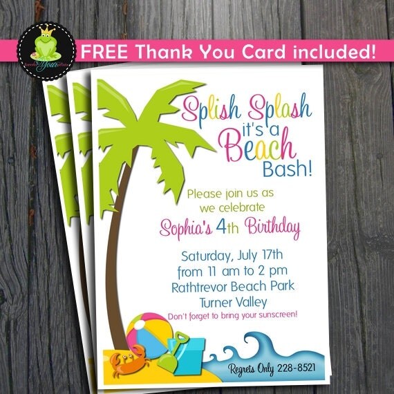 Beach Party Invitation - FREE Thank You Card included Il_570xn