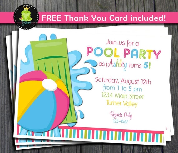Pool Party Invitation - FREE Thank You Card included Il_570xn