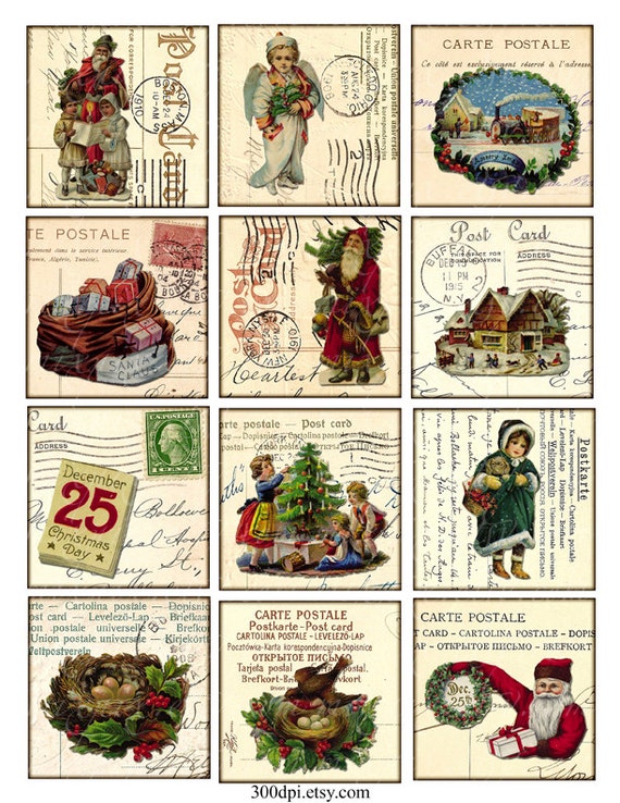 Items similar to Digital Collage Sheet - christmas - Vintage Printable ...