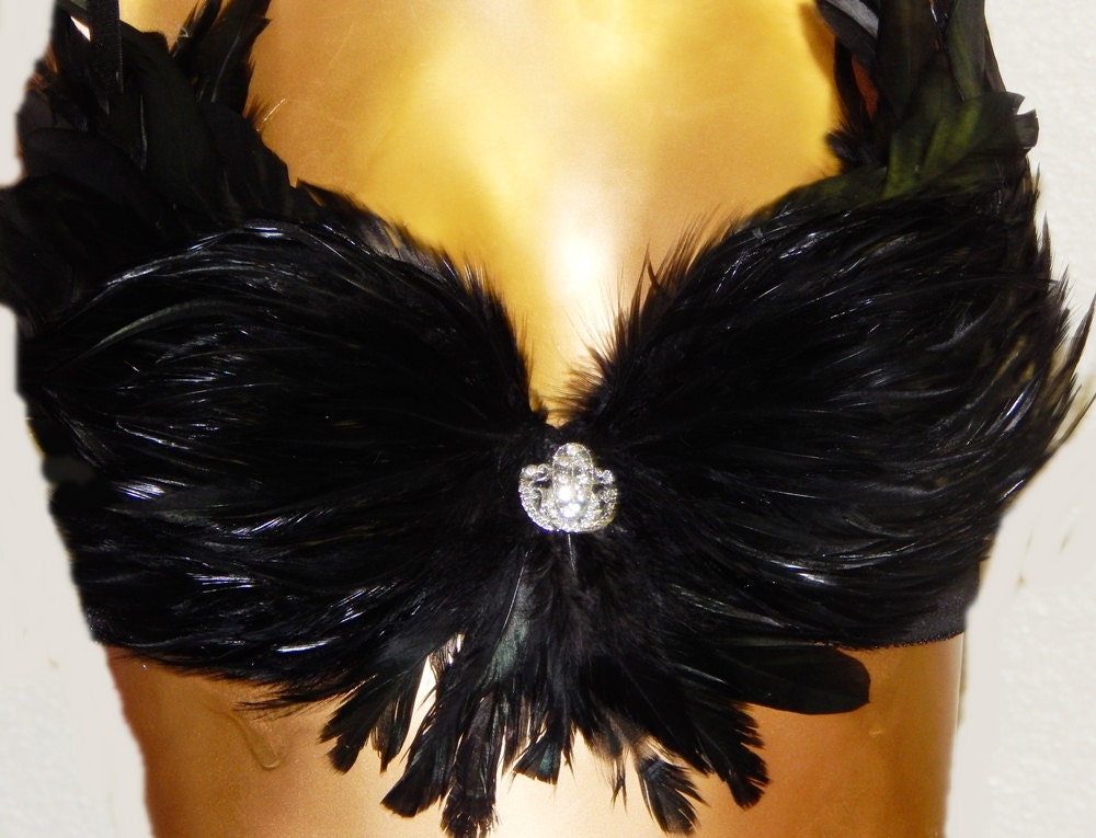 Black Raven Feather Bra Custom Made 4U