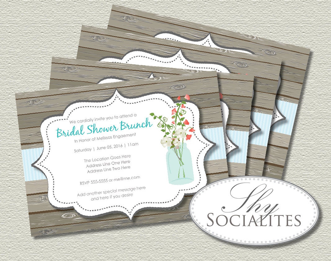 Rustic Chic Mason Jar Invitations Any Occasion INSTANT