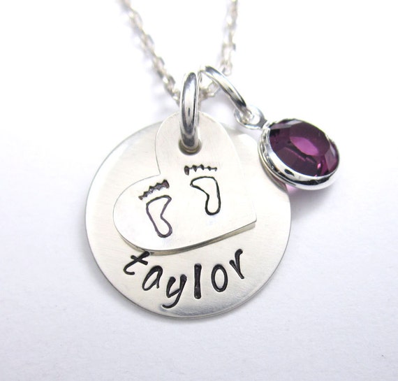 Personalized Baby Name Jewelry - Tiny Feet on My Heart Pendant ...