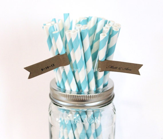 25 Tiffany Blue Paper Straws, Aqua Striped Paper Straws, Vintage Straws Carnival Wedding Birthday Baby Shower Made in USA Il_570xn