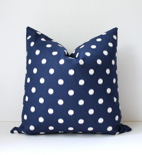 Navy Blue cream polka dots Decorative Designer Pillow Cover