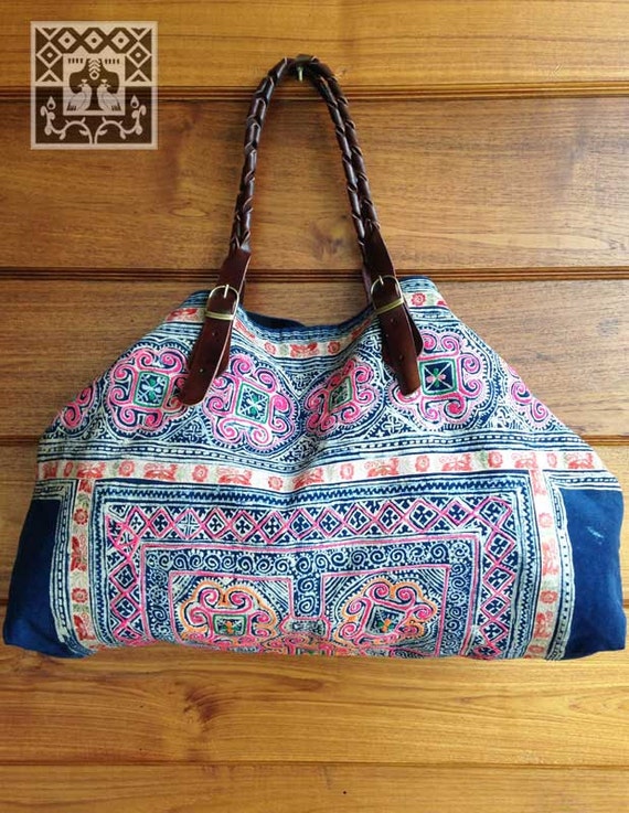 Vintage Hmong baby carrier tote bag ethnic handmade batik