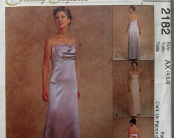 McCalls 2182 Women's 90s Evening Elegance Lined Gown Sewing Pattern Bust 29 30 31