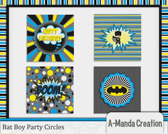 Super Hero Bat Boy Printable Party Circles Cupcake Toppers Il_570xn