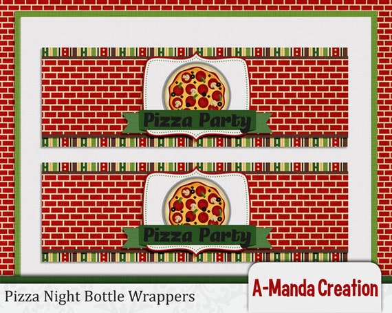 Pizza Night Birthday Party Bottle Wrappers Il_570xn
