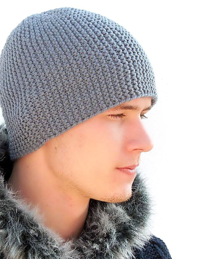 Grey Warm Mens  Knitted Hat  Winter  hat  Men s  Knit