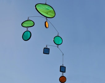 Mobile,Aqua mobile,Glass mobile,Beach home decor,Glass suncatcher,Stained glass suncatcher,Children mobile,Baby mobile,En Bleu et Verre