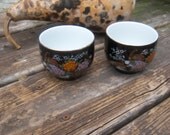 On Sale Vintage Japanese Tea Cups SAKI Peacocks Floral Set 5 Black Red Pink Florida Estate Sale On Sale Vintage Japanese Tea Cups SAKI Peacocks Floral Set 5 Black Red Pink Florida Estate Sale
