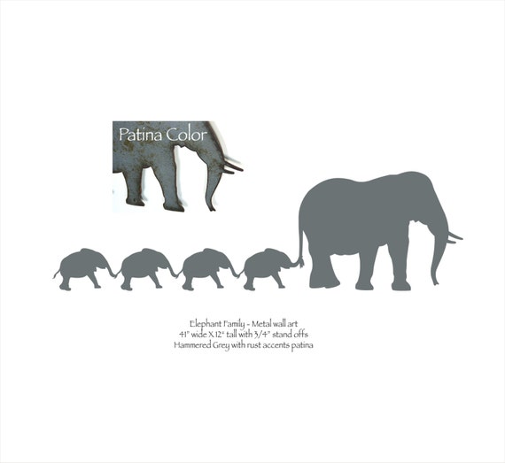 Items similar to Elephant Family metal wall art 41" wide wall