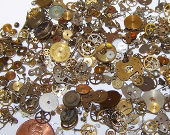 50% Off SALE 15 Grams Old Watch Parts Pieces Mix Lot Aunthentic Vintage Gears Industrial Wheels Jewels Hands Cogs Art Steampunk ART Supply
