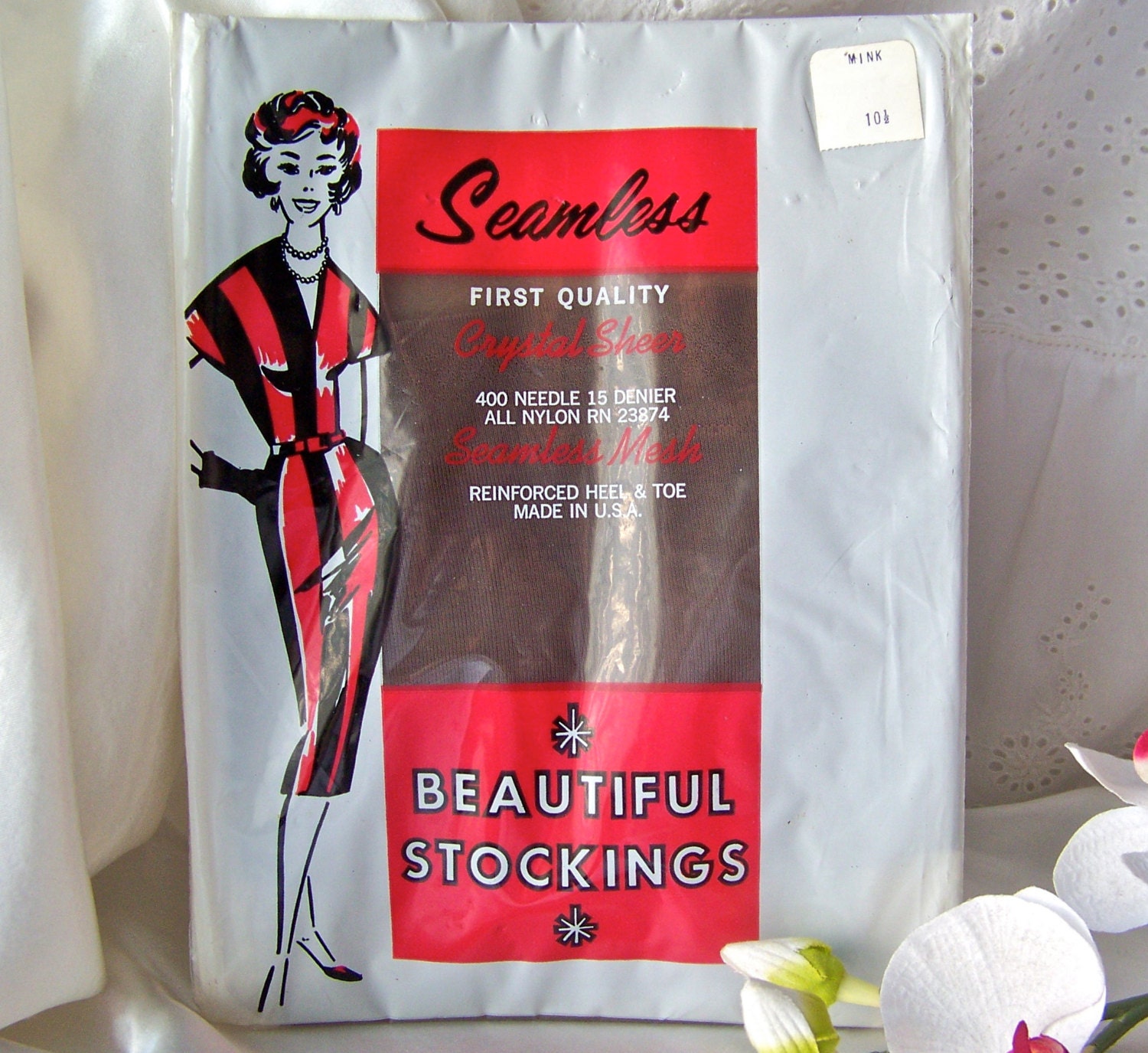 Vintage Seamless Stockings Seamless Mesh Stockings Hosiery NOS Size 10