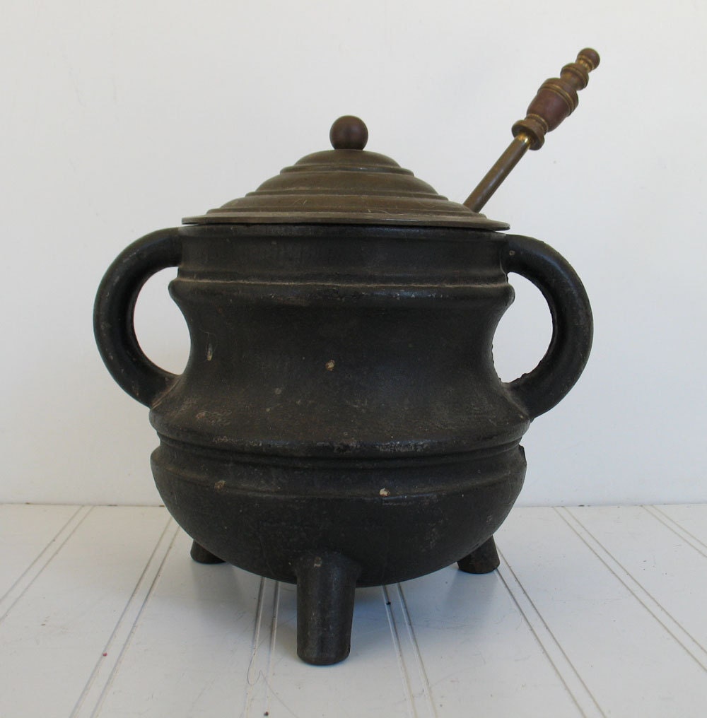 Antique Cast Iron and Brass Fire Starter Pot Smudge Pot