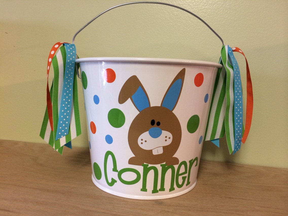 Personalized Easter basket 5 quart metal bucket name or