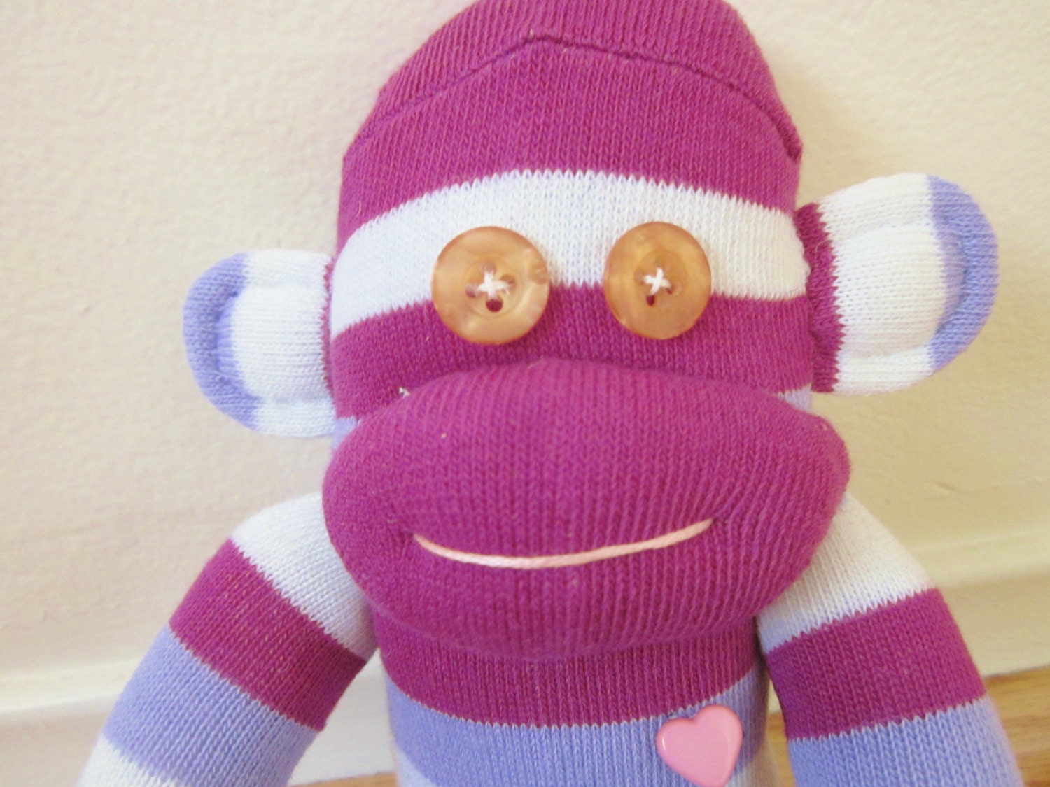 Purple striped sock monkey purple white and lavender with