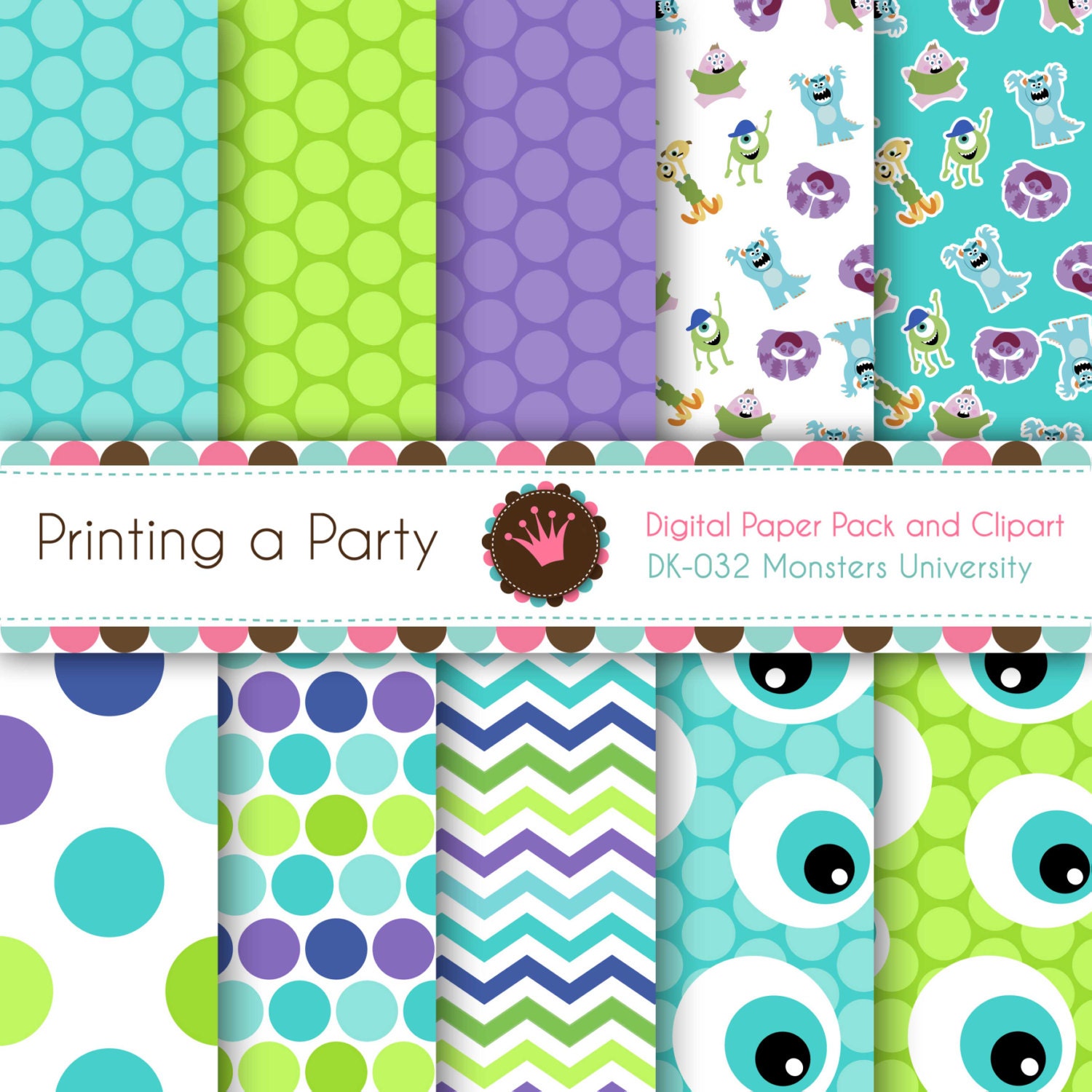 Digital Paper Pack and Clip Art Monsters by Printingaparty on Etsy