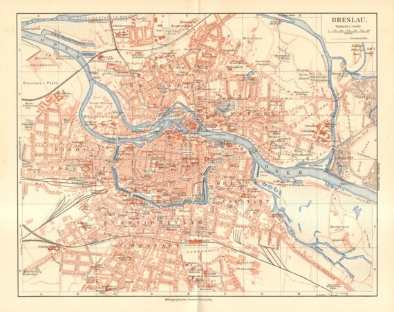 1908 Original Antique City Map of Breslau by CabinetOfTreasures