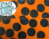 Black sparkle printed silly dots on orange 1 1/2" grosgrain ribbon- Halloween Il_170x135