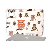 In Stock, Owl 13" Laptop Sleeve MacBook Pro, Women's Laptop Case, Owl Laptop Case, Three Pockets, Padded Sleeve Owl Case, Ready to Ship