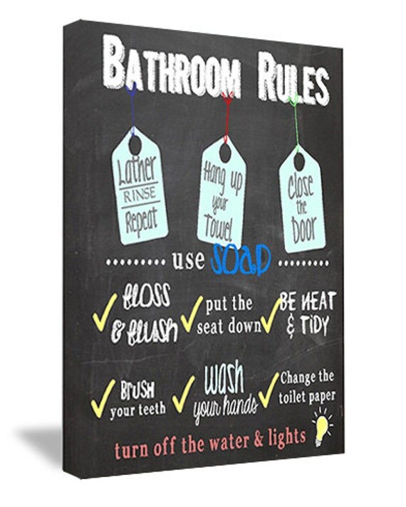Framed canvas art Bathroom Rules cute signs quotes lettering
