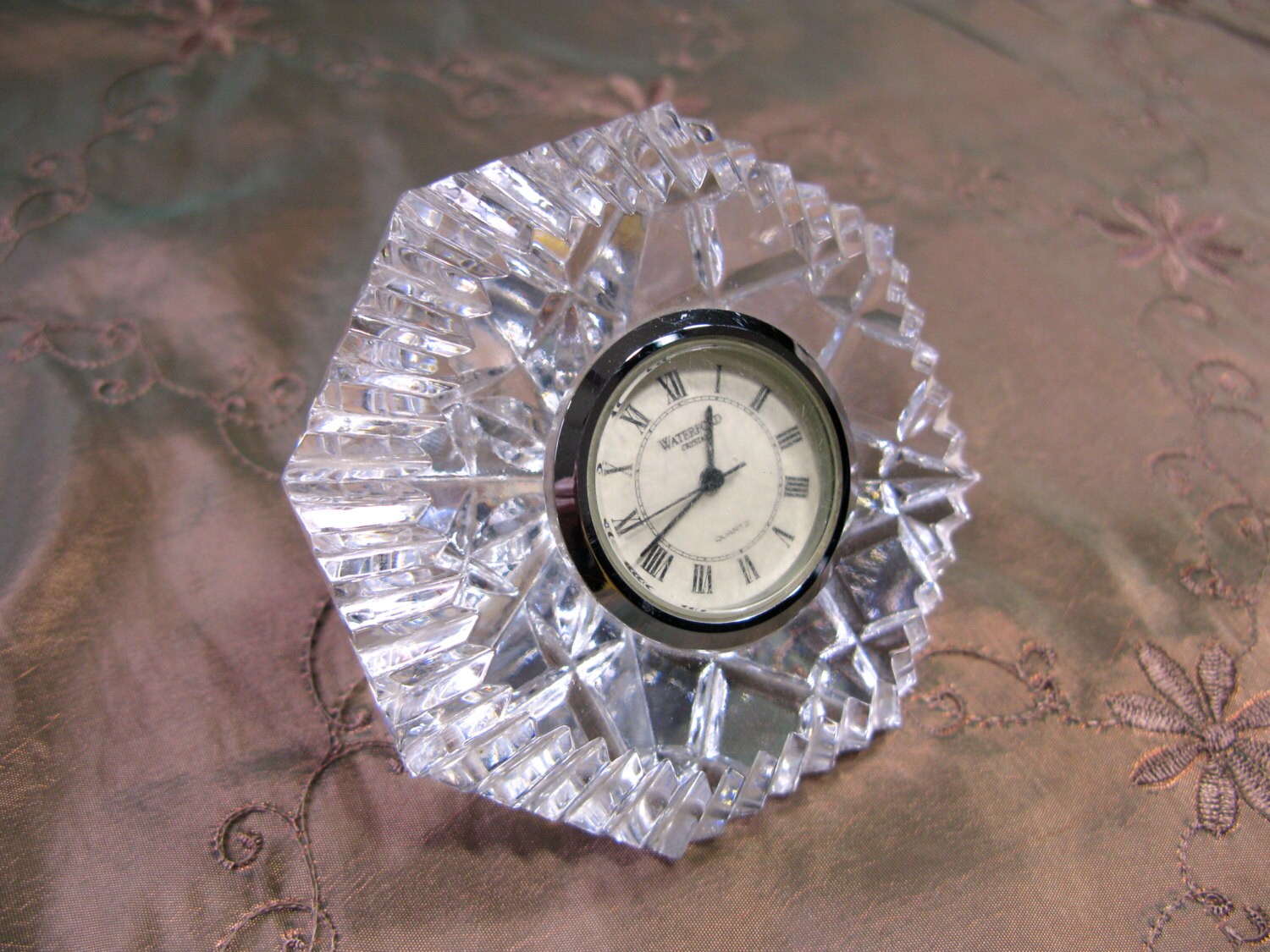 Waterford Crystal Diamond Paperweight Clock Vintage
