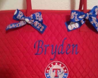 Texas Rangers Blue Quilted Large To te Bag Custom Embroidery ...