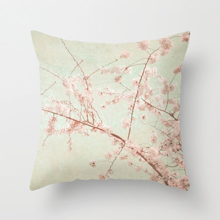 Pillow Cover Cherry Blossom Pillow Pink Mint by KalstekPhotography