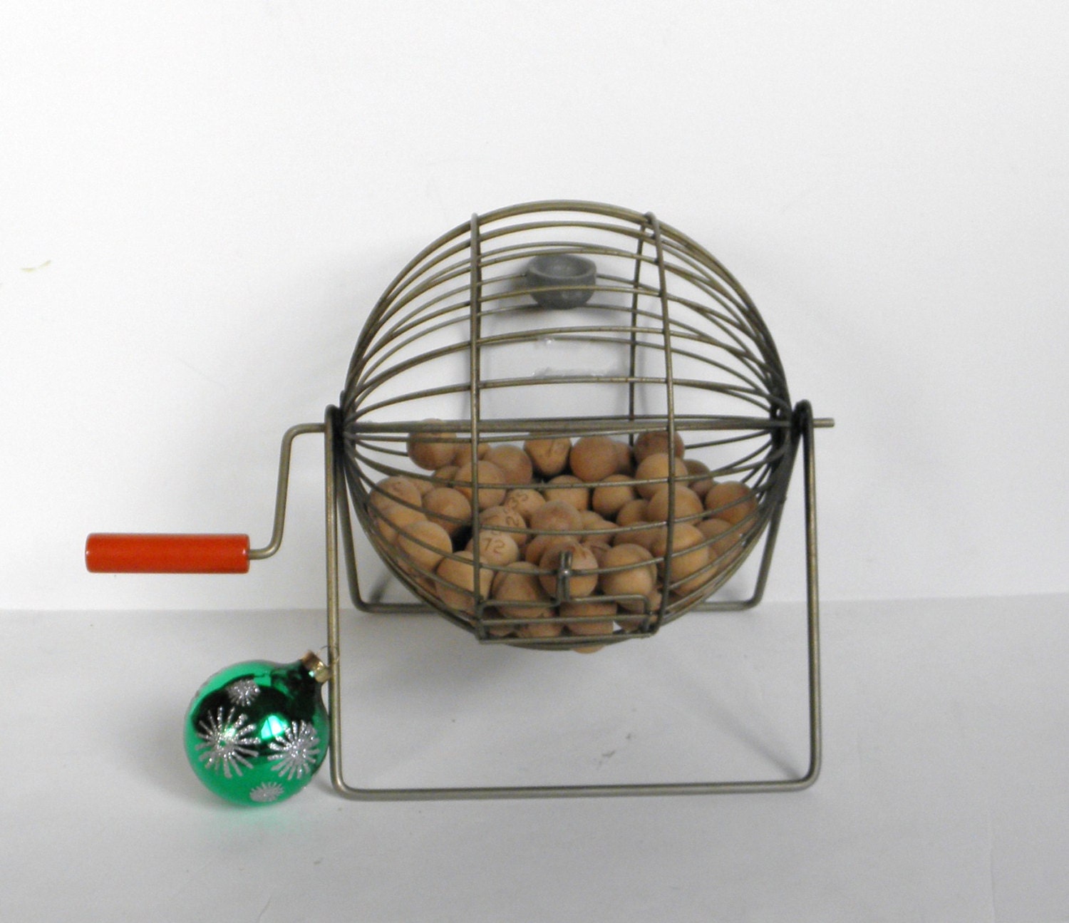 Vintage Bingo Cage Bingo Balls Bakelite Handle Game Room