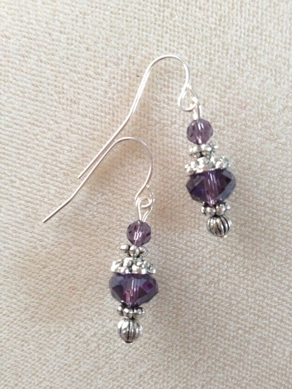 Pretty purple crystal dangle earrings by peeweespretties on Etsy