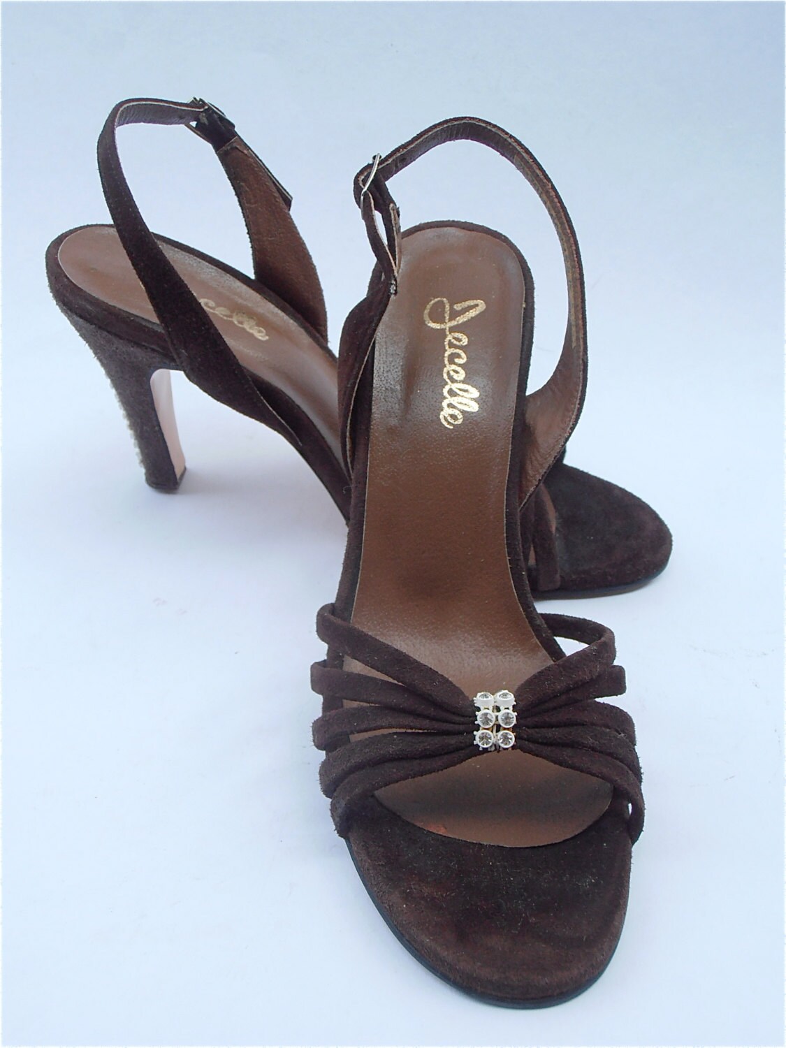 Vintage Brown Suede High Heels Brown Leather Shoes Rhinestones