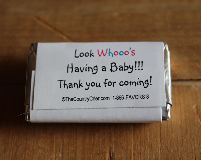 Owl Look Whoo's Having a Baby Shower Mini Candy Bar Wrappers for Baby Shower or 1st 2nd 3rd Birthday Party Favors