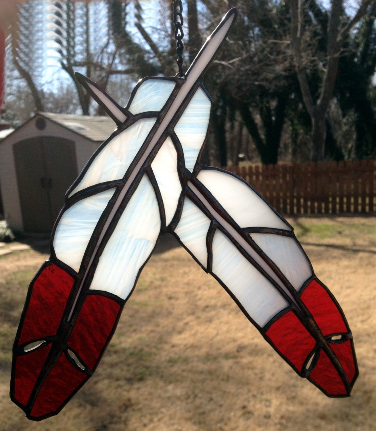 Contemporary Stained Glass Feathers Red