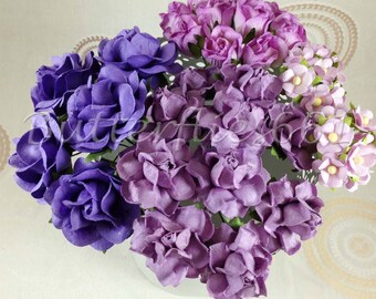 45 Mixed Size of Purple Lilac Handmade Thailand Paper crafts Wedding flowers 45 - 187