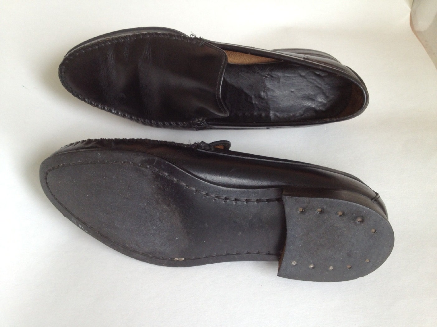 1950s Black Loafers / Vintage Mens 7.5 Shoes / Pointy Toe