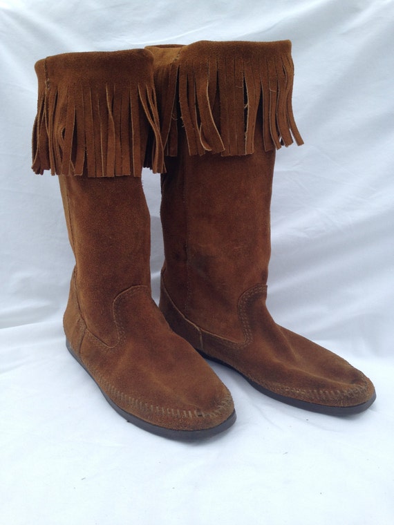 knee high fringe moccasins