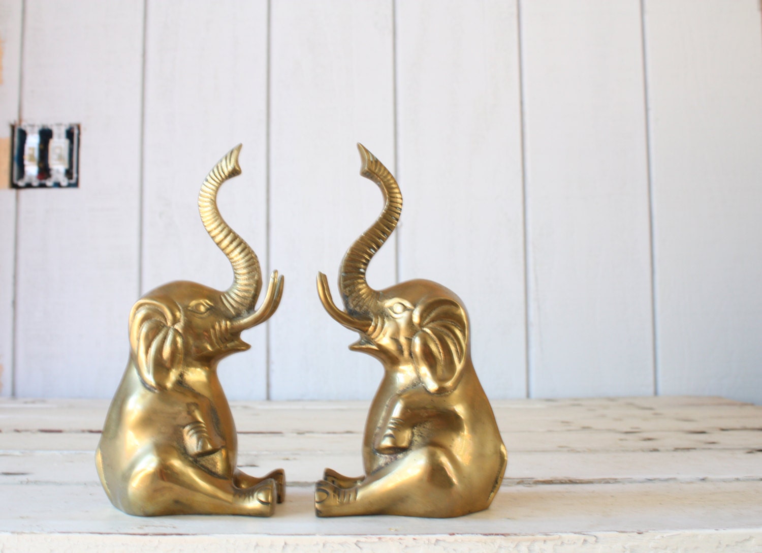 Brass Elephant Bookends // Solid Brass
