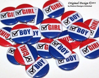 Voter Cast Your Vote Gender Reveal Party Set of 24 Buttons Baby Shower Favor 1" or 1.5" or 2.25" Pin Back Button Red White Blue 1" Magnets