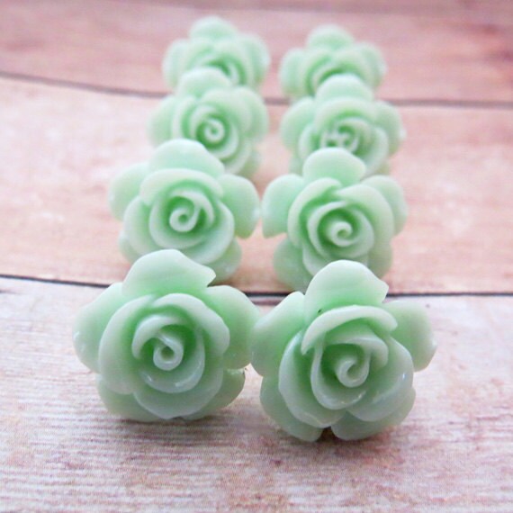 Mint Earrings - Mint Rose Earrings - Wedding Jewelry - Mint Studs - Bridesmaids Jewelry -  Mint Bridesmaids Earring Set - Bridal Earrings