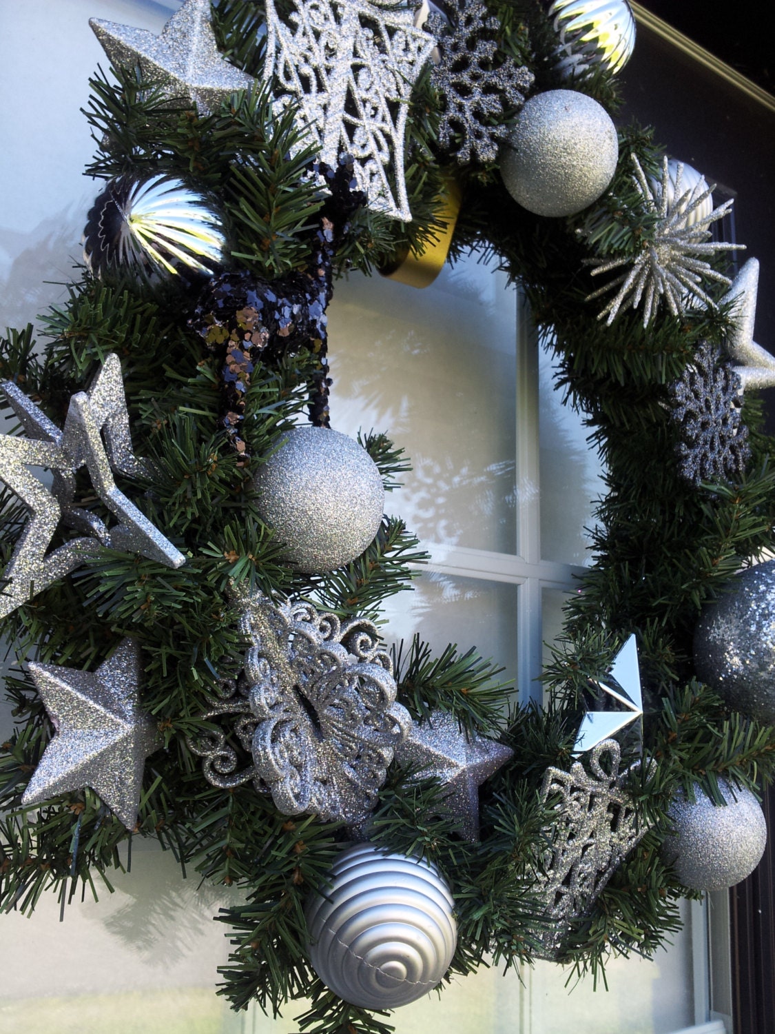 Gorgeous 19 inch Silver Sparkle Christmas Wreath - Holiday Wreath - Door Decoration - Xmas - ready to ship - non-traditional